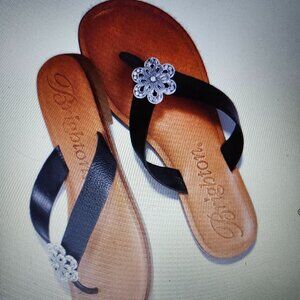 Brighton Aster Flower Thong Black Sandals - NIB size 7M